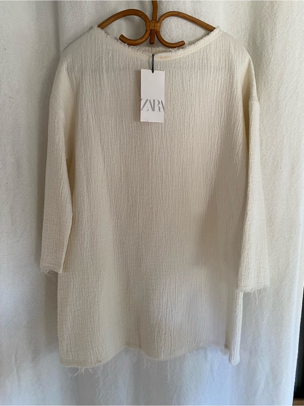 ZARA Cream Long Sleeved Textured Tunic/Beach Dress Size Small NWT